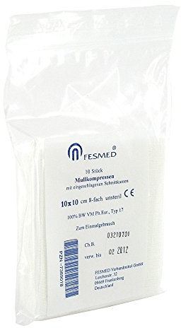 Mullkompressen ES 10x10 cm unsteril 8-fach, 10 St