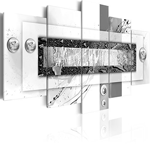B&D XXL - Wandbilder XXL Abstrakt 100x50cm 5 tlg - Wand Deko Leinwand Bilder Groß Wanddeko Wohnzimmer Schlafzimmer Kunstdrucke - silber grau weiß Farbflecken 020101-165
