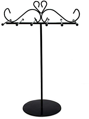 Grinscard Schmuckständer im Ornament Herzen Design - ca. 31 x 22 x 14 cm, Schwarz - Dekorativer Metall Schmuck-Halter mit Herz Verzierung | Schmuck-Aufbewahrung | Armband-Ständer | Ketten-Halter