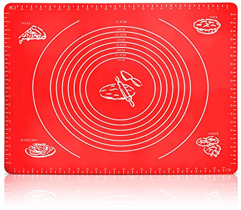 Belmalia XXL Teigmatte aus Silikon, Backmatte 50x40cm für Pizza, Teig, Fondant in Rot