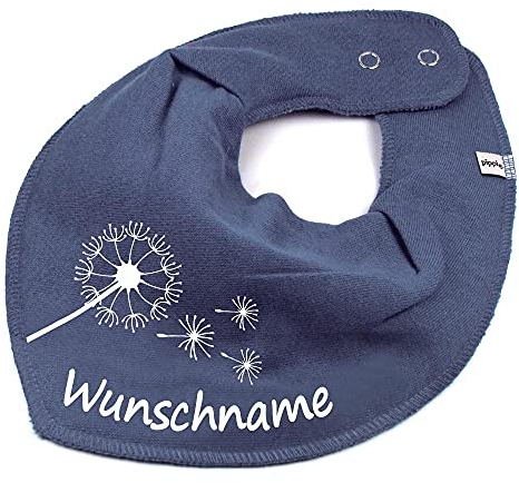 HALSTUCH mit Namen oder Text personalisiert für Baby oder Kind aus Baumwolle in Einheitsgröße Pusteblume dunkelgrau