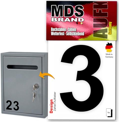 MDS Brand Design 10cm Zahlen Aufkleber | Selbstklebende Klebezahlen für Briefkasten, Mülltonne, Hausnummer Aufkleber für Außen & Innen Schwarz (3)