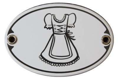 Türschild Toilette Dirndl Damen WC Garderobe Emaille Schild 7 x 10,5 cm WC Jugendstil Emailschild Oval weiß (ohne Holzrahmen)
