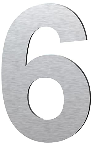 Edelstahl Hausnummer - Wetterfest und Pflegeleicht - Metallic Mattes Silber Finish - Moderner Schwebender Aussehen und Einfache Installation - Höhe 152 mm - Arial Ziffer 6