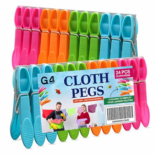 G4GADGET Clothes Pegs 24 Pack – Strong Grip Plastic Pegs for Washing Line, Durable Laundry Clips for Clothes, Rust-Resistant for Outdoor & Indoor Drying