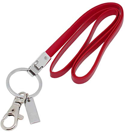 Boshiho - Cordino da ufficio in pelle poliuretanica, con clip resistente e portachiavi, porta badge, o per tenere il cellulare o altri dispositivi USB 16'' (40,64 cm) Red