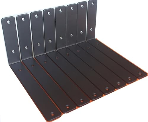 8 Pack - L 11 x H 6 x W1.5, 5mm Thick Black L Shelf Bracket, Iron Shelf Brackets, Metal Shelf Brackets, Floating Shelf, Shelf Supports with Screws