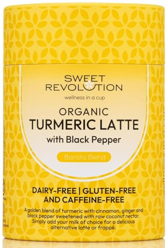 Sweet Revolution Organic Turmeric Latte with Black Pepper Barista Blend (1 x 100g) tub. Gluten Free, Dairy Free, Refined Sugar-Free.