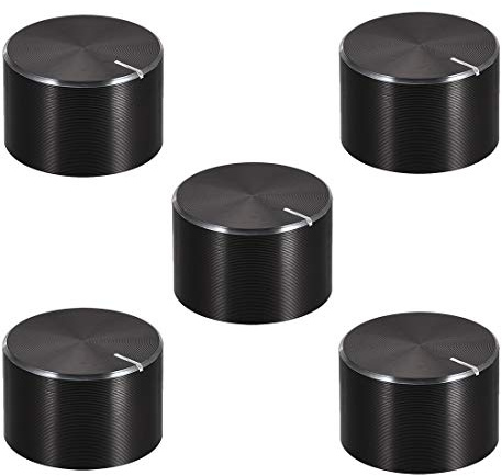 sourcing map Potentiometer-Knopf, gerändelter Schaft, schwarz, Aluminium, glatte Oberfläche, Drehknopf, 20 mm x 13 mm, Lautstärkeregler, 5 Stück