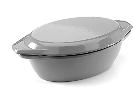 Samuel Groves Enamelled Cast Iron Round Casserole Dish With Lid,Non stick Dutch Oven for Braising, Stews, Roasting, Bread Baking (4.6L Oval)
