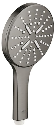 GROHE Rainshower SmartActive 130, Duschkopf, wassersparend 9l pro Minute (Handbrause mit 3 Strahlarten, Antikalk-System, Universalanschluss passend zu Standard-Duschschläuchen), anthrazit, 26574AL0