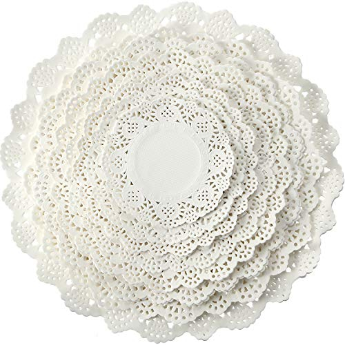160 Pièces Napperons Ronds en Papier en Dentelle de Tailles Assorties Napperons en Dentelle Sets de Table en Dentelle pour Emballage de Gâteaux, Dessert, Mariage, Décoration de Vaisselle, Blanc
