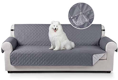 TAOCOCO Sofa Überzug, Sofabezug Wasserdicht Mit Gummiband,Wohnzimmer Anti-Rutsch Gepolsterter Sofaschutz für Haustiere, Katzen, Hunde, Spielende Kinder(Dunkelgrau, 4 Sitzer)