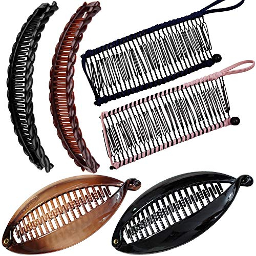 6pcs Pince à Cheveux Banane Vintage Extensible Clip de Peigne Barrette à Cheveux en Poisson de Queue de Cheval Réutilisable Accessoire de Coiffure pour Femmes Filles 3 Modèles