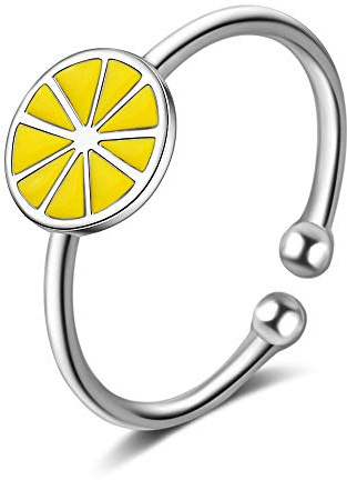 YOUHU Offene Ringe Für Frauen,Einstellbare Elegante Romantische Süße Ringe Silbergelbe Zitrone Zirkon Schmuck Exquisit Für Hochzeitstag