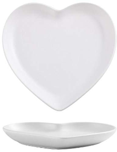 LMMJYF Assiette créative d'amour Nordique de 6/8 po Assiette de Couple en Forme de Coeur Vaisselle en céramique Bol à Soupe de 8 po-Assiette Blanche de 6 Pouces