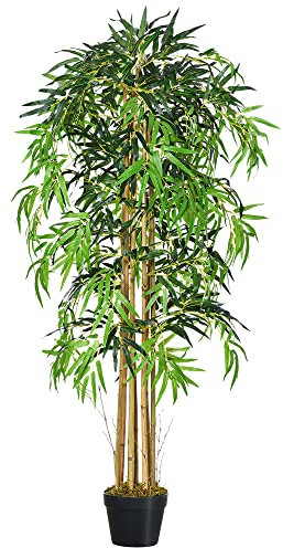 Outsunny Bambú Artificial 150cm con Maceta Árbol Planta Sintética Realista Decorativa para Casa Jardín Oficina Ø18x150 cm Verde