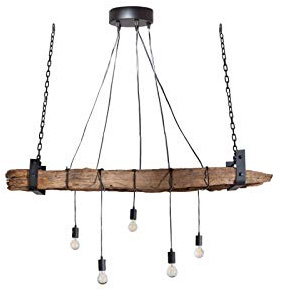 Kinaree Balken Deckenlampe KIHEI II - 152cm Balken Leuchte - Esstisch Lampe Altholz Metall