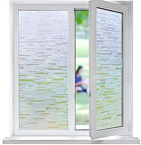 Funfox Fensterfolie Sichtschutzfolie Milchglasfolie Selbstklebend Blickdicht Fenster Scheibenfolie Anti-UV Statische Folie Streifen Dekorfolie 44.5 x 200cm