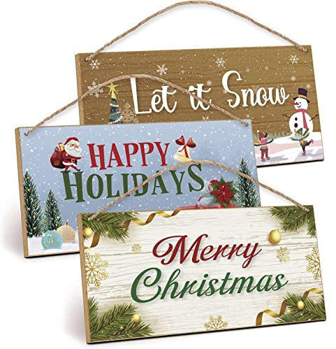 ZDFDC 3er Set Frohe Weihnachten HolzSchild - Weihnachts Hängeschild - Merry Christmas Weihnachtsschild - Weihnachtszeit Winterzauber Winter Schnee Advent Weihnachtsdeko Schild Geschenk 30x15cm