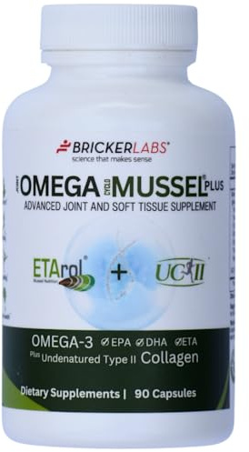 Bricker Labs Omega Cyclo - Mussel Plus UC-II, Premium NZ Green Lipped Mussel Plus UC-II Undenatured Type II Collagen, the Ultimate Joint Supplement for Joint Health and Comfort, 90 Capsules