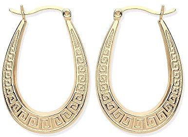 9ct Yellow Gold on Silver Greek Key Oval Creole Earrings