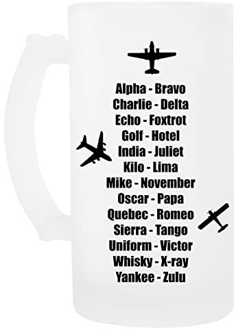 Pilot Phonetisch Alphabet Militär Kadett Flugzeuge Glas Bier Becher Beer Mug