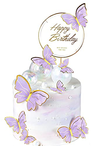 11 Stück Schmetterlinge kuchen deko,dreidimensional schmetterlinge deko torte Cupcake Topper tortendeko geburtstag mädchen geburtstagsfeier dekoration(Violett)