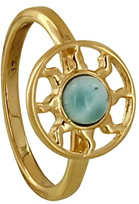 LES POULETTES BIJOUX - Vergoldet Ring Durchbrochen Sonne Runden Medaille und Halbe Larimar Perle - taille 58 (18.5)