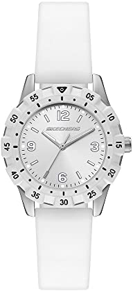 Skechers Uhr für Damen Doheny, Dreizeiger Uhrwerk, 34mm Silbernes Legierungsgehäuse mit Silikonarmband, SR6241