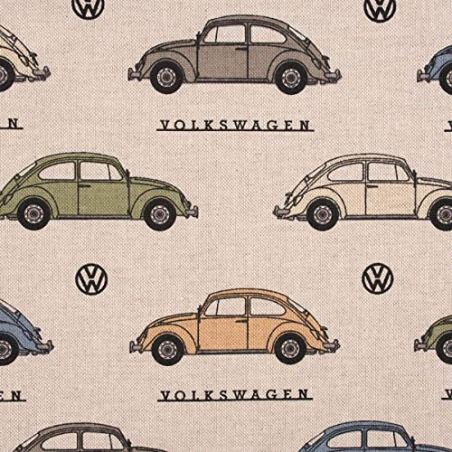 SCHÖNER LEBEN. Dekostoff Lizenz VW Beetle Original Auto Käfer Natur bunt 1,40m