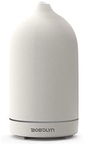 Bobolyn Essential Oil Diffuser Cool Mist Ultrasonic Aromatherapy Ceramic Oil Aroma Diffusers 150ml Whisper Quiet Waterless Auto Shut-Off 7-Color Changing LED Diffuser for Home Office SPA