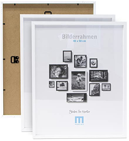 M MERCEO 2 Stk. Bilderrahmen 40x50cm in weiß aus MDF, minimalistisch & modern für Fotos & Bilder. Inkl. Acrylglasschutz. Eignet sich als Tisch-Aufsteller und für die Wand, Hochformat oder Querformat.