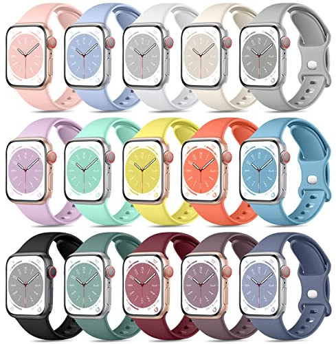 Dirrelo 15 Stück Sport Armbänder Kompatibel mit Apple Watch Armband 38mm 40mm 41mm 42mm für Damen Herren, Weiche Silikon Wasserdicht Ersatzarmband für iWatch Series 10/9/8/7/6/5/4/3/2/1/SE, S