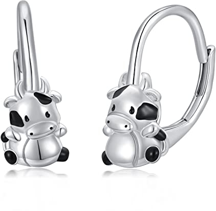 Kuh Ohrringe für Damen Mädchen S925 Sterling Silber Kuh Ohrstecker Kuh Tropfen Baumeln Schmuck Geschenk zum Geburtstag Mutter Tochter