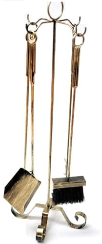 Dixiestore Ramasseur de cheminée Ramasseur de balais + support Métal solide Design élégant vintage Forme ergonomique 21,5x25x74 cm 1,8 kg Or