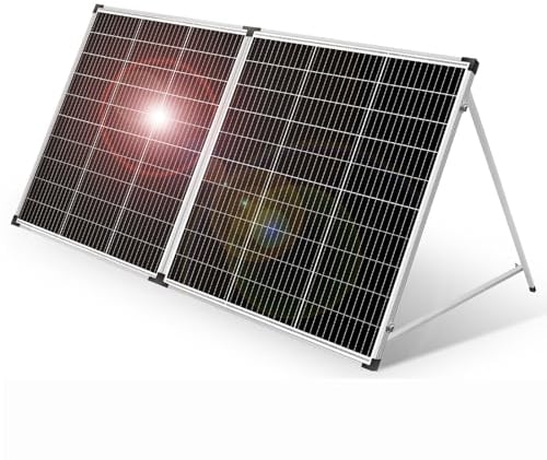 DOKIO Panel Solar 200W 18V plegable portátil monocristalina con regulador de carga solar (2 puertos USB) para batería de 12V incluye bolsa de transporte