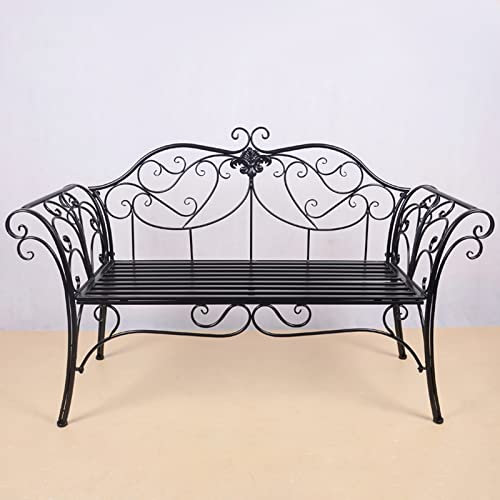 Garden Benches Retro Metal Clearance, 2 Seaters with Curved Design Backrest and Armrest,Outdoor Cast Iron Cast Aluminium Bench for Garden,Patio, Porch and Yard Easy Assembly (Color : Black)