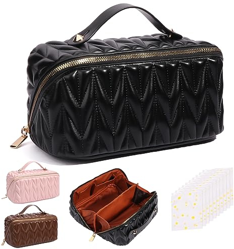 Yokilly Kosmetiktasche Reisetasche Kulturtasche Damen: PU Kunstleder Make Up Tasche Rosa Kosmetik Organizer - Groß Reisetaschen Wasserdichter Reise Schminktasche