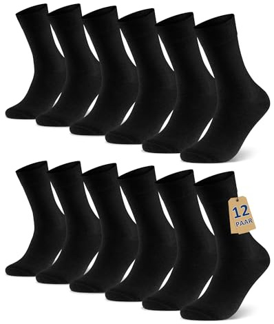 Libella 12 Paia Calzini Uomo Cotone medi Calze Estivi Uomo e Donna Calzini - Classiche Business Tempo Libero Uomo Calze Nere Traspirante e confortevole 2401