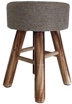 1 Hocker Sitzhocker Schemel Holz rund mit grauen Polster Makramee DIY Ø 28 cm, Größe:Ø 28 cm x 42 cm, Farbe:grau