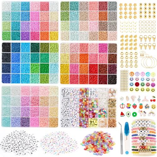 WAREHOUSE 6-kits Charm Perlenset 72000 Stück 3mm Perlen für Armbänder,Perlen zum Auffädeln mit 600 Buchstaben für DIY Geschenkidee,Weihnachten,Feiertage,Geburtstage,Partys,Belohnungen