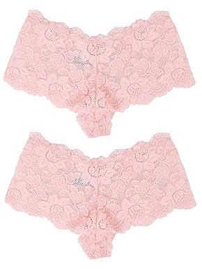 comeondear Perizoma Donna Taglia Grande Pizzo Mutande Brasiliana Mutandine a Vita Bassa Tanga Floreale Trasparente Sexy Hot Biancheria Intima Elasticizzato Slips Femminile Bikini 2 Pack Rosa L