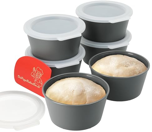 RoyalFay® Pizzaballenbox 6er-Set – Teigboxen aus recycelbarem Bio-Kunststoff mit Deckel – stapelbare Gärboxen für Pizzateig, Sauerteig und Zutaten – Made in Germany