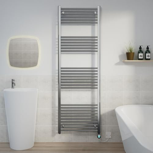 WarmeHaus Prefilled Electric Thermostatic Heated Towel Rail Bathroom Ladder Radiator Straight with 800W LCD Display Timer Electric Heating Element Chrome 1800x600mm