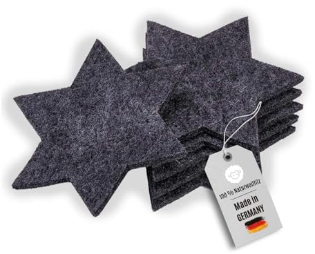 kontor28® - Untersetzer Weihnachten aus 100% Reinem Wollfilz | Filzuntersetzer Weihnachten MADE IN GERMANY - 6er-Set - Motiv Stern | Weihnachtsuntersetzer schmutz- und wasserabweisend, Farbe Anthrazit