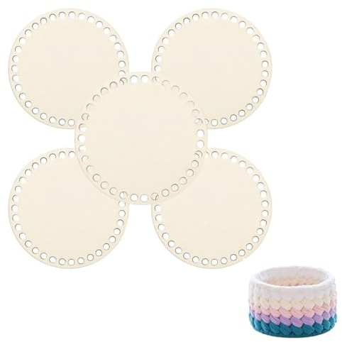 CPSYTE Gehäkelter Korbboden 5pcs Unten Kreis Blank Häkeln Strick Basis Former 10 cm Für DIY Körbe Geldbörse Zubehör Taschenboden Häkeln, Naturholz