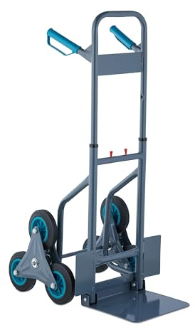 Relaxdays Carretilla Sube Escaleras, Carro Transporte Plataforma Plegable, hasta 200 kg, Altura Regulable, Gris/Azul, 113 x 48,5 x 66 cm