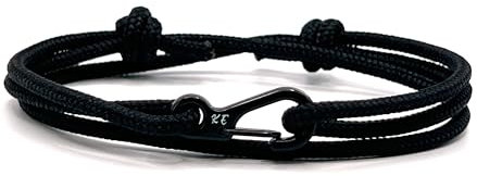 Paracord Survival Bracelet - Adjustable Strong Climbing Rope with Carabiner Clip | Durable Black Men's Bracelet