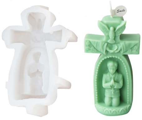 Xidmold Kerzenform für betende Junge, Kreuz-Silikonform für Fondant, Schokolade, Epoxidharz, Seife, Polymerton, Gips, DIY Handwerk (Junge)